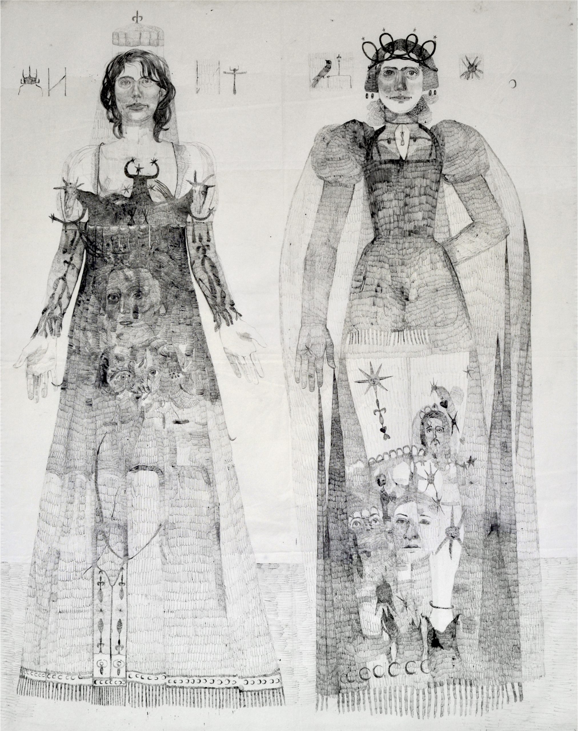 Blending historical costumes with Christian iconography, I reframe women’s roles beyond patriarchal constraints.